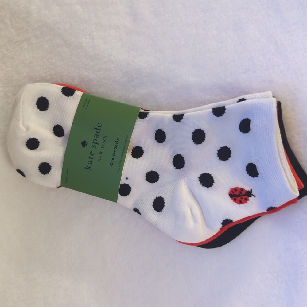 Kate Spade Ladybug Polka Dot And Neutral Colors Socks 3 Pack NWT